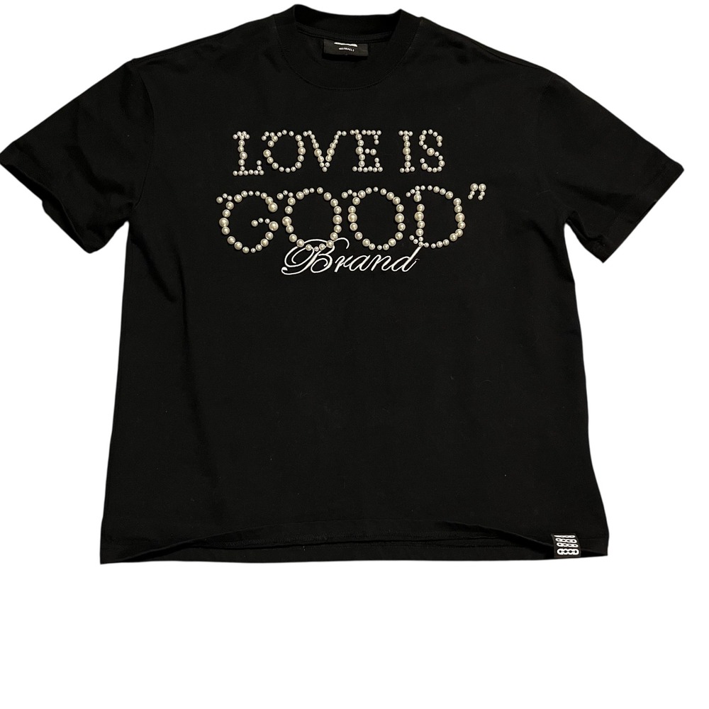 GOODBRAND "LOVE IS GOOD" 24SS Tee Mens Black Pearl Studded T-Shirt Size Large